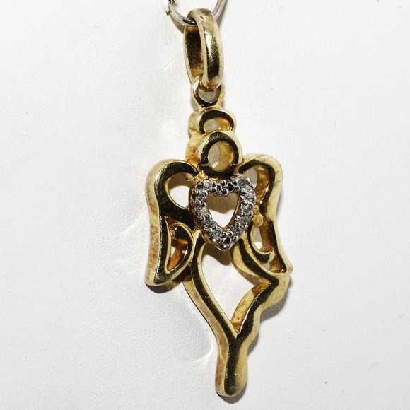 $395 .925 Sterling Silver .05CT Natural White Diamond Cluster Angel Drop Pendant - Picture 3 of 6